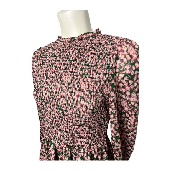 Lulus Floral Forever Green Pink Smocked Mini Dress sz Small - Picture 3 of 12